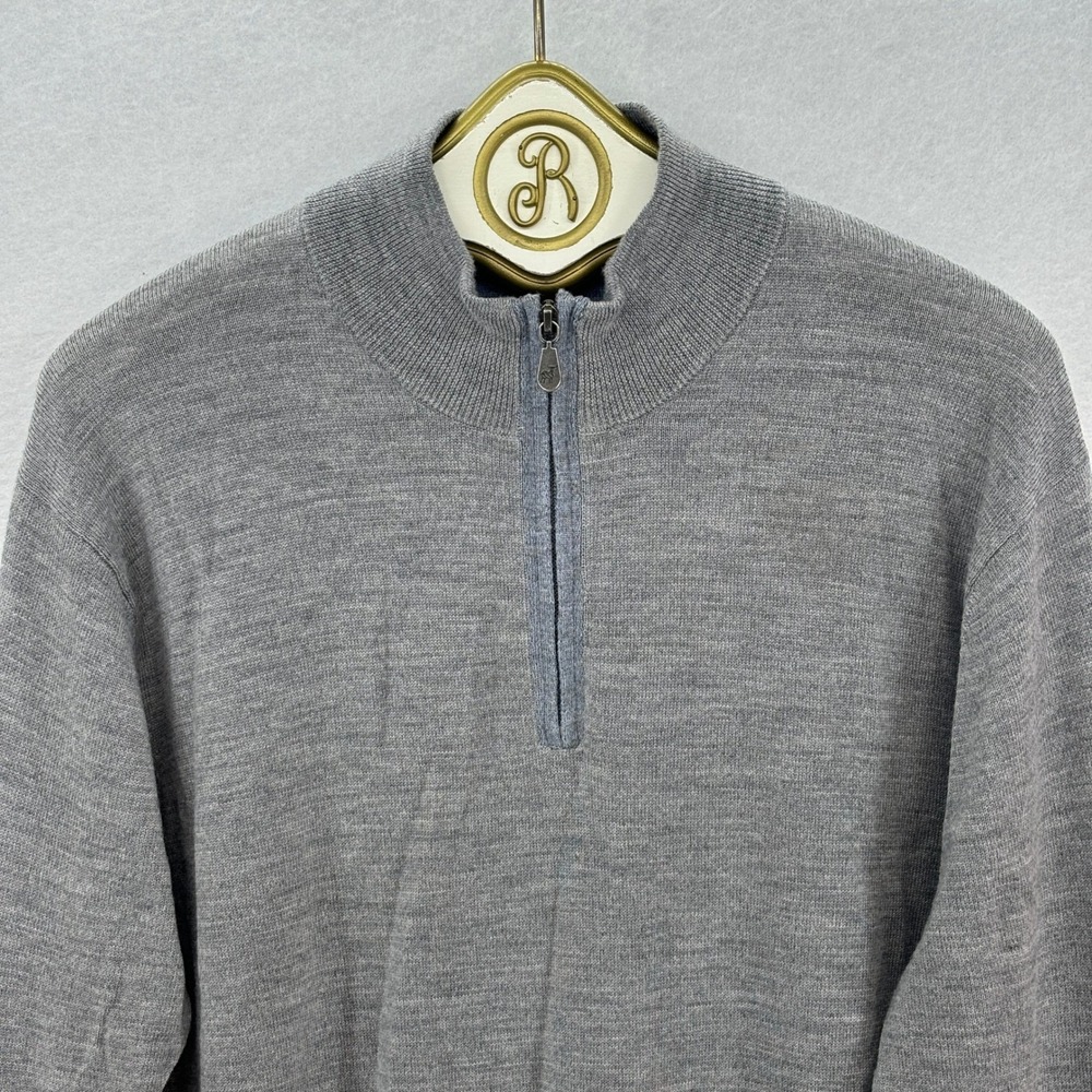 Raffi 1/4 Zip Merino Wool Sweater Men's XL Grey Mock Neck Preppy Business Casual